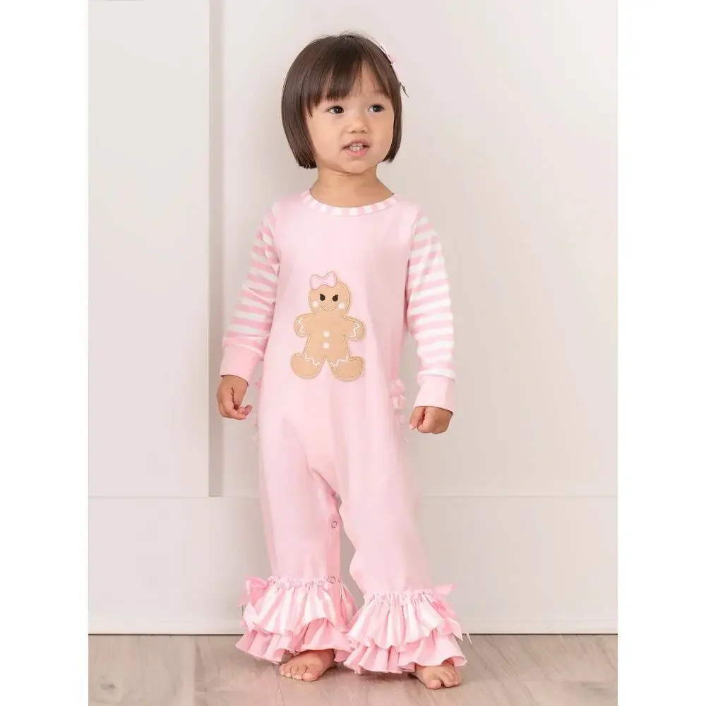 NWT Marie Nicole Christmas Gingerbread Romper Pajamas 6-12 Months